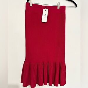 Akris punto skirt size 4 red fitted bodycon mini pleated hem office